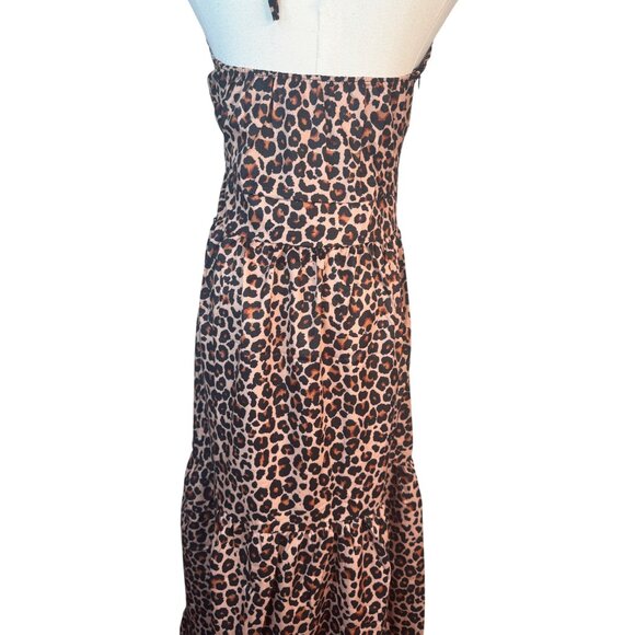 2/$50 NEW Leopard M Print Boho Halter Maxi Dress Butterfly Detail Sleeveless - Picture 12 of 16